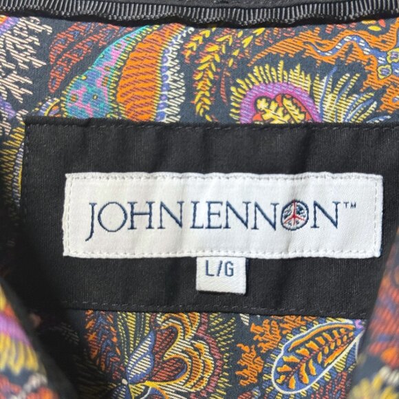 Vintage John Lennon Inspired Paisley Print Button-Up Blouse – Size L – Retro 60s - Picture 5 of 6